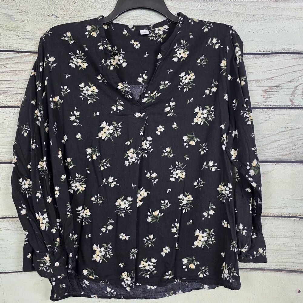 Old Navy Black Floral Long Sleeve Blouse XL
